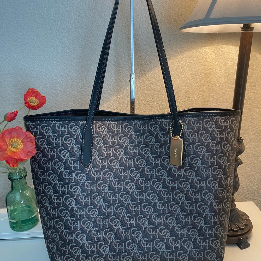 Coach Black and Gray Monogram City Tote